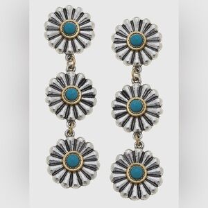 Silver and Gold Floral Earrings with Turquoise Accents
